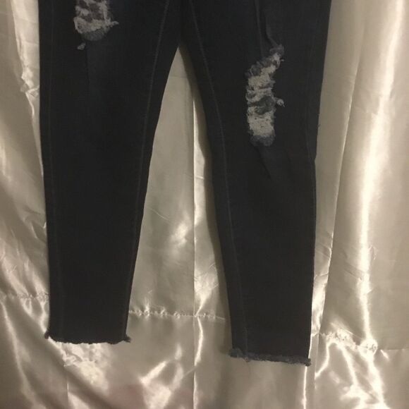 Bob jeans High Waisted Dark Wash Destroyed Distressed Skinny Jeans 7/8 - Picture 5 of 5